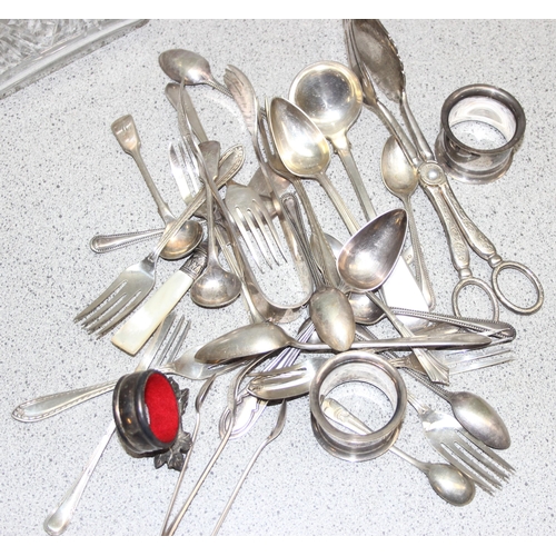 1082 - Mixed lot of silver-plate & glass to include cutlery & silver-plated tray