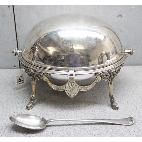 1083 - A late 19th or early 20th century country house silver plated heated serving dome or revolving break... 