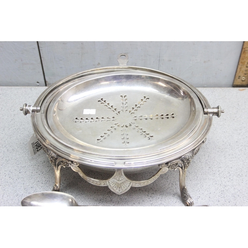 1083 - A late 19th or early 20th century country house silver plated heated serving dome or revolving break... 