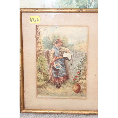 426A - 5 paintings: A large vintage textured print on canvas after John Constable in gilt frame; an early 2... 