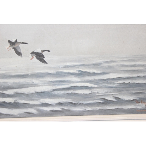 464 - Mackenzie Thorpe (1908-1976) Geese in Flight Signed and dated 1965, oil on canvas measuring approx 8... 