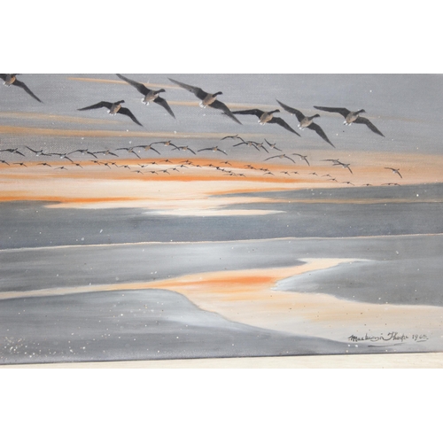 465 - Mackenzie Thorpe (1908-1976) 2 x oil on canvas painting showing fowl on or over water both dated 196... 