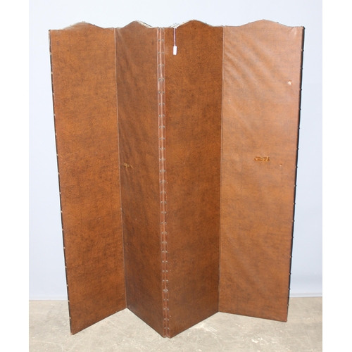 45A - A vintage leatherette 4 fold dressing screen, likely c.1930, approx 160cm wide x 168cm tall