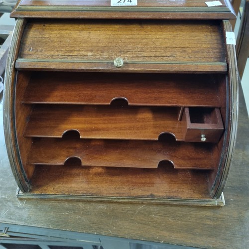 274 - Vintage dome fronted mahogany tambour waterfall writing box