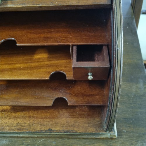 274 - Vintage dome fronted mahogany tambour waterfall writing box