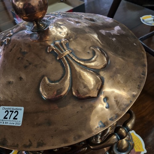 272 - An impressive Art Nouveau period copper coal bucket with embossed motifs, approx 35cm in diameter