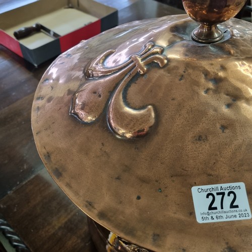 272 - An impressive Art Nouveau period copper coal bucket with embossed motifs, approx 35cm in diameter