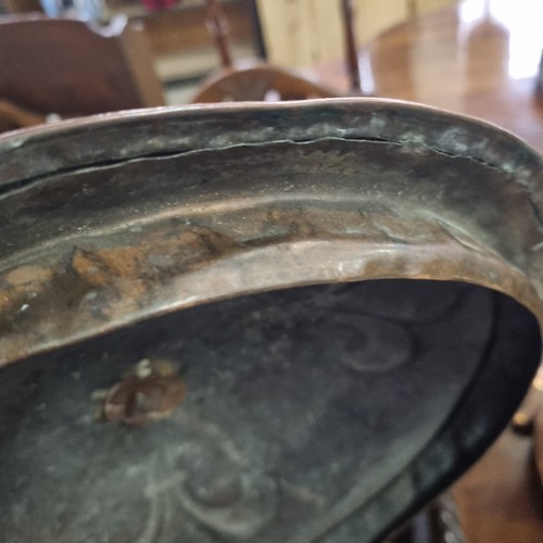 272 - An impressive Art Nouveau period copper coal bucket with embossed motifs, approx 35cm in diameter