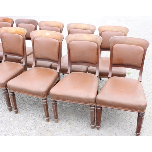 25 - A set of 10 Victorian mahogany and studded brown leather dining chairs with deep rail, possibly Scot... 