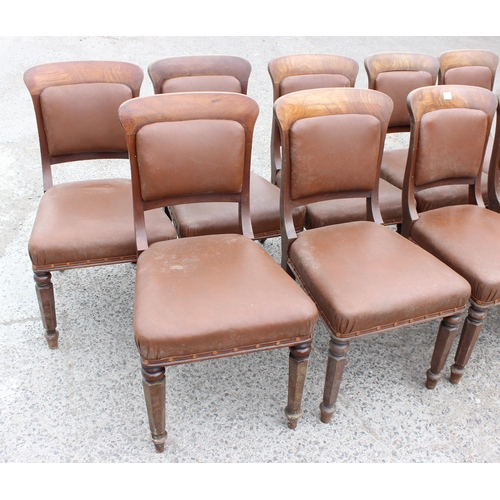 25 - A set of 10 Victorian mahogany and studded brown leather dining chairs with deep rail, possibly Scot... 