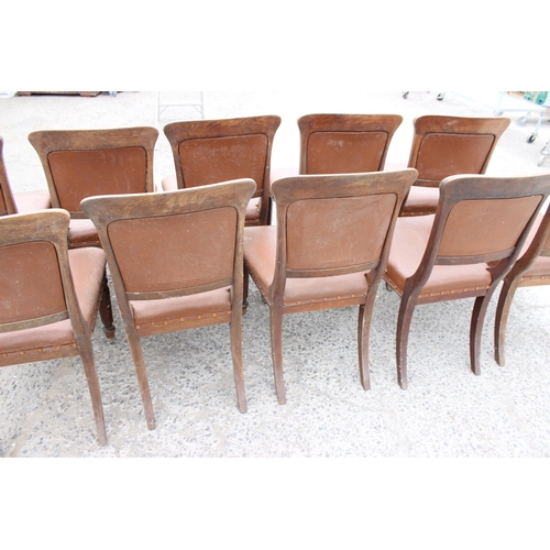 25 - A set of 10 Victorian mahogany and studded brown leather dining chairs with deep rail, possibly Scot... 