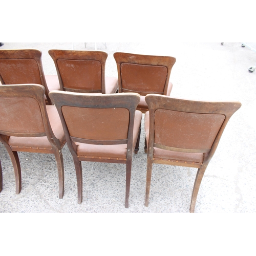 25 - A set of 10 Victorian mahogany and studded brown leather dining chairs with deep rail, possibly Scot... 