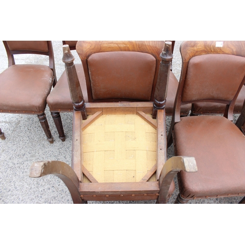 25 - A set of 10 Victorian mahogany and studded brown leather dining chairs with deep rail, possibly Scot... 