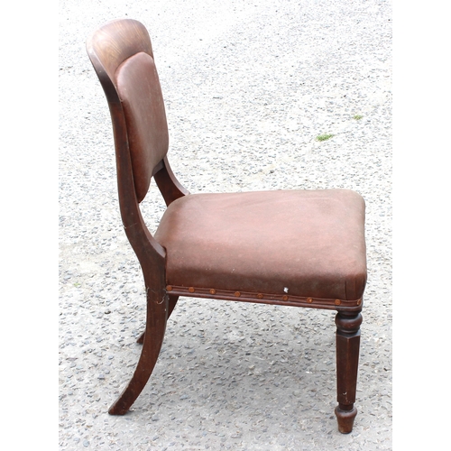 25 - A set of 10 Victorian mahogany and studded brown leather dining chairs with deep rail, possibly Scot... 