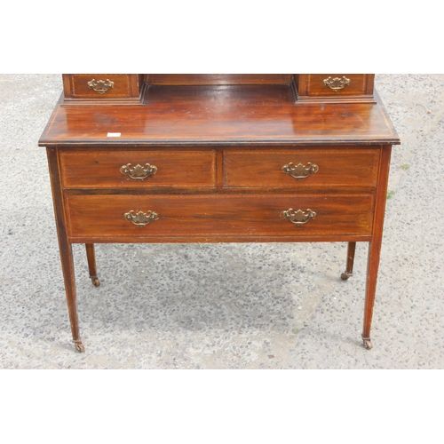 37 - An Edwardian mahogany Sheraton Revival dressing table with mirror, approx 106cm wide x 153cm tall x ... 