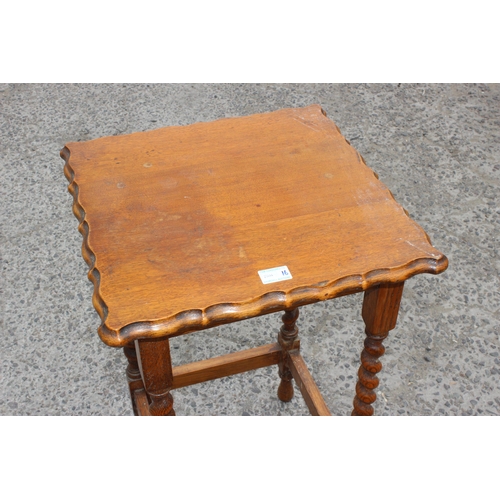 26 - A small early 20th century oak side table with piecrust edge and barleytwist legs, approx 45cm wide ... 