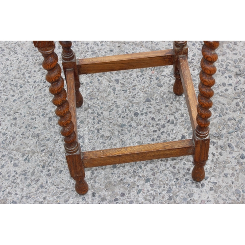 26 - A small early 20th century oak side table with piecrust edge and barleytwist legs, approx 45cm wide ... 