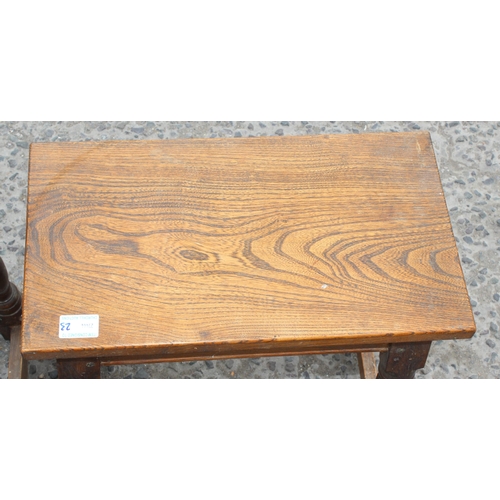 19 - A pair of early 20th century oak coffin stools, approx 46cm wide x 44cm tall x 26cm deep