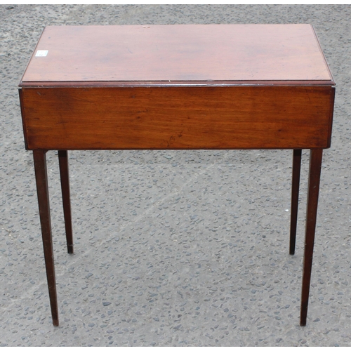 16 - A 19th century small mahogany Pembroke table with single drawer, on thin tapering legs, approx 68cm ... 