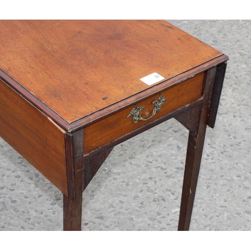 16 - A 19th century small mahogany Pembroke table with single drawer, on thin tapering legs, approx 68cm ... 