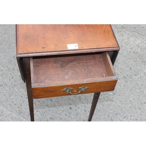 16 - A 19th century small mahogany Pembroke table with single drawer, on thin tapering legs, approx 68cm ... 