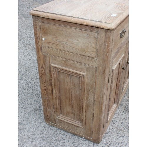 1 - A 19th century pitch pine sideboard with 3 drawers over 3 cupboards, approx 137cm wide x 92cm tall x... 