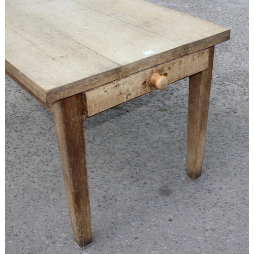 44 - An antique farmhouse kitchen table with single drawer, pine base with light oak top, approx 170cm wi... 