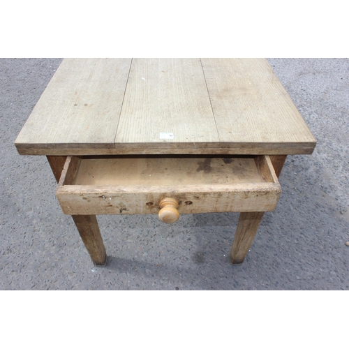 44 - An antique farmhouse kitchen table with single drawer, pine base with light oak top, approx 170cm wi... 