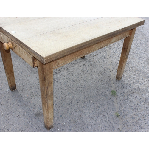 44 - An antique farmhouse kitchen table with single drawer, pine base with light oak top, approx 170cm wi... 