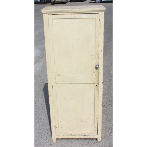 21 - A small vintage painted pine hall cupboard, approx 69cm wide x 181cm tall x 40cm deep