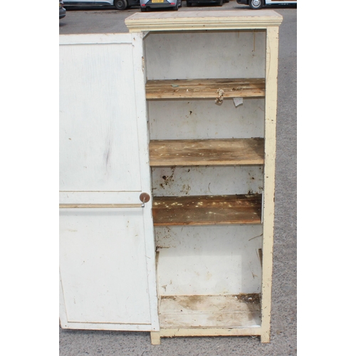 21 - A small vintage painted pine hall cupboard, approx 69cm wide x 181cm tall x 40cm deep