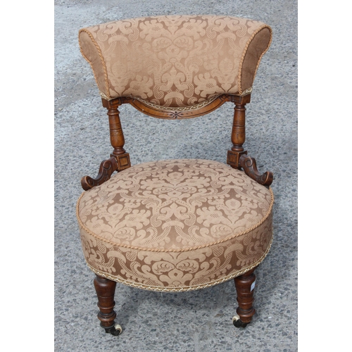 10 - A Victorian round seated bedroom chair with caramel coloured upholstery