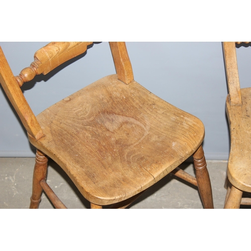 3 - A set of 4 19th century elm seated Oxford chairs, 2 stamped AP 1 to back rail