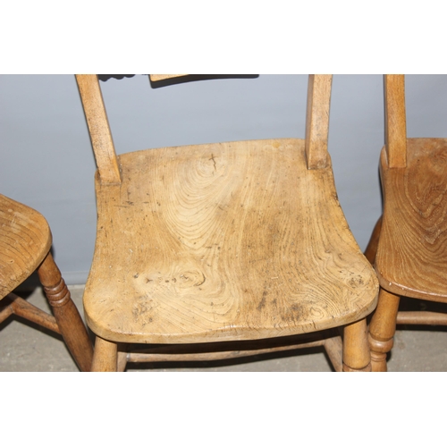 3 - A set of 4 19th century elm seated Oxford chairs, 2 stamped AP 1 to back rail