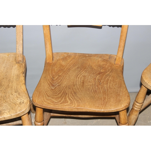 3 - A set of 4 19th century elm seated Oxford chairs, 2 stamped AP 1 to back rail