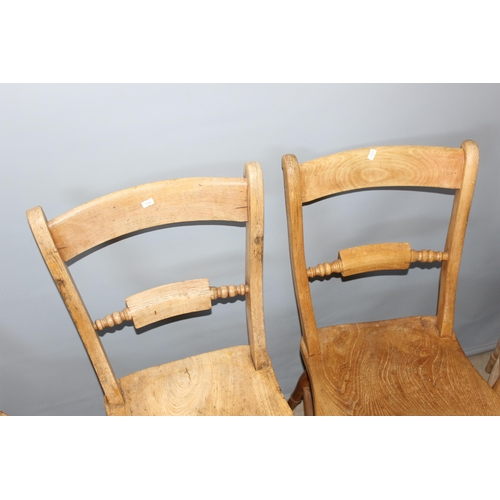 3 - A set of 4 19th century elm seated Oxford chairs, 2 stamped AP 1 to back rail