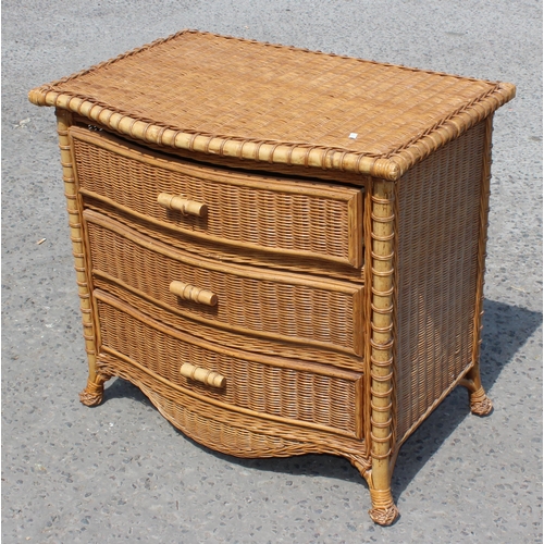 52 - A vintage style wicker 3 drawer chest of drawers, approx 86cm wide x 78cm tall x 57cm deep