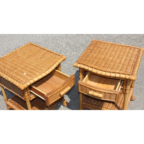 53 - A pair of vintage style wicker bedside cabinets, approx 50cm wide x 60cm tall x 50cm deep