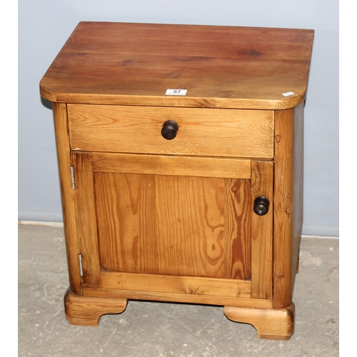 57 - A small vintage pine cupboard with single drawer, approx 52cm wide x 56cm tall x 39cm deep