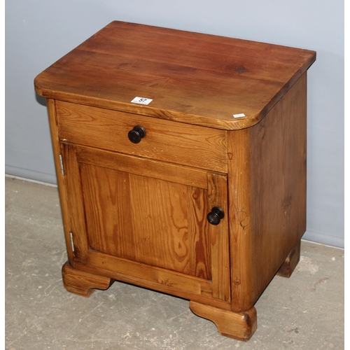 57 - A small vintage pine cupboard with single drawer, approx 52cm wide x 56cm tall x 39cm deep