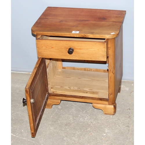 57 - A small vintage pine cupboard with single drawer, approx 52cm wide x 56cm tall x 39cm deep