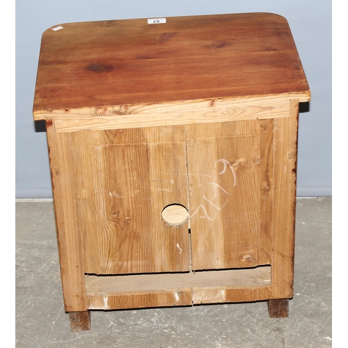 57 - A small vintage pine cupboard with single drawer, approx 52cm wide x 56cm tall x 39cm deep