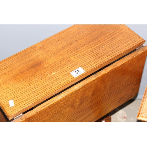 58 - A small vintage oak drop leaf table and another small low table (2)