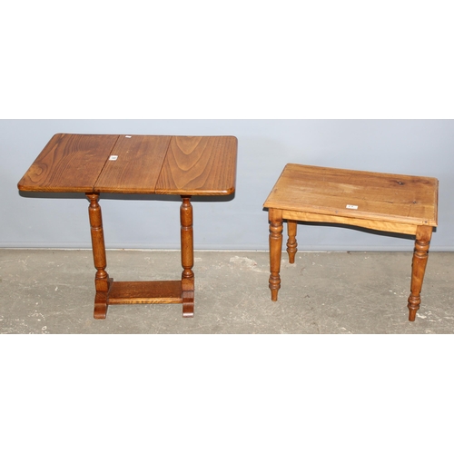 58 - A small vintage oak drop leaf table and another small low table (2)