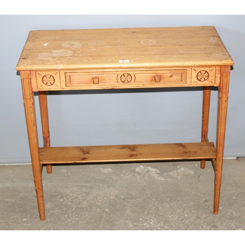 61 - A Victorian carved pine console table with drawer, approx 81cm wide x 72cm tall x 41cm deep