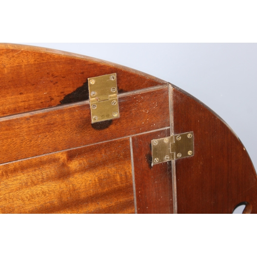 63 - An antique folding mahogany butler's tray with brass hinges, approx 108cm wide x 76cm deep