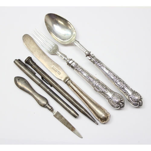 1025 - Mix of silver and silver handled items, approx 147.44g gross