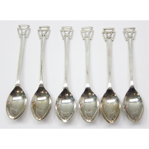 1027 - Set of 6 boxed Art Deco period silver teaspoons, hallmarked for Edward Viner Ltd, Sheffield 1937, ap... 