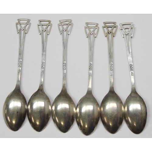 1027 - Set of 6 boxed Art Deco period silver teaspoons, hallmarked for Edward Viner Ltd, Sheffield 1937, ap... 