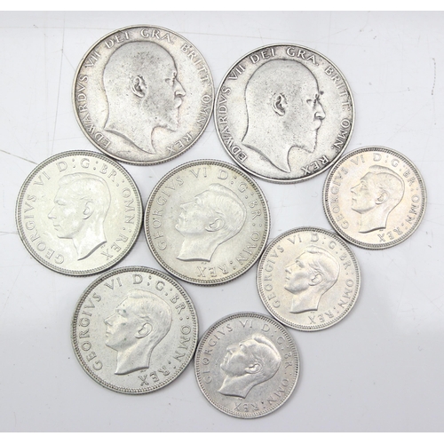 2 X 1907 Silver Half-crowns, And Other Half Silver British Coins 